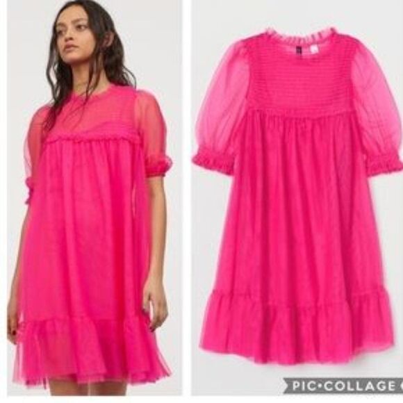 H&M Divided Bright Pink Party Dress Small Barbiecore Barbie Core - Picture 3 of 5